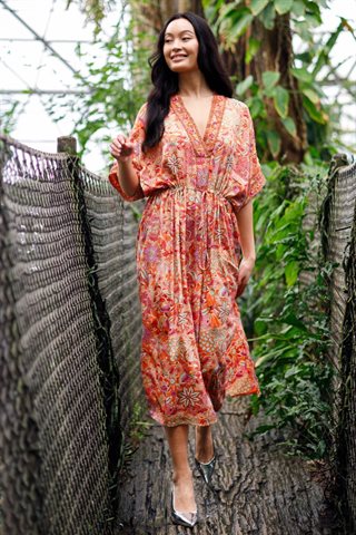 Black Colour - Luna Kaftan - Tie Kjole - Pacifique Orange - Onesize