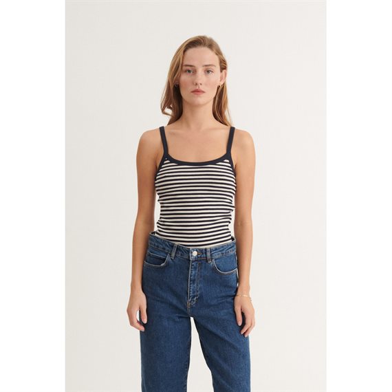 Basic Apparel - Ludmilla Stripe Strop Top - Birch/Navy
