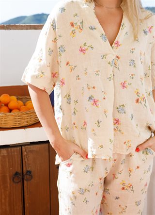 Black Colour - Melina SS Linen Blouse - Flower