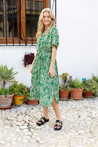 Black Colour - Luna Kaftan - Tie Kjole - Green Leo - Onesize