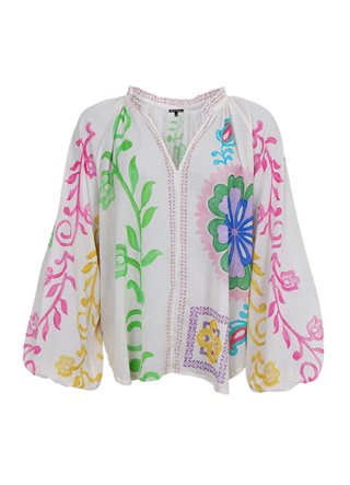 Black Colour - Sun Bluse - White Flower - Onesize