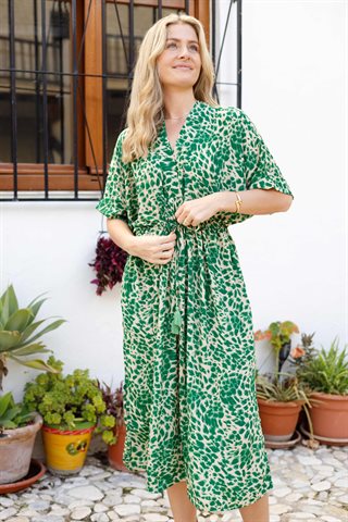 Black Colour - Luna Kaftan - Tie Kjole - Green Leo - Onesize
